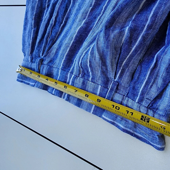 H&M Linen Blend Shorts Women's Blue White Striped Zip Button 3.5" In Size 4 - Picture 5 of 9